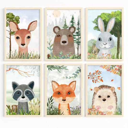 Build your own set of Happy woodland animals Printed posters