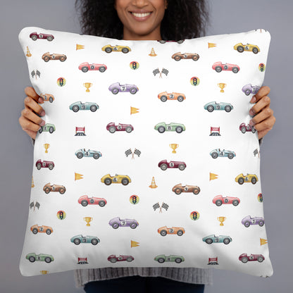 Retro racing cars with elements Throw pillow case