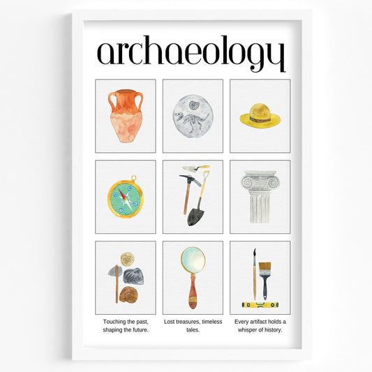 Archaeology elements in watercolour Printed poster