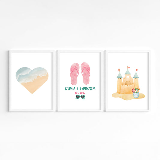 Beach love for kids with personalisation Set of 3 Printed posters [Set 1]