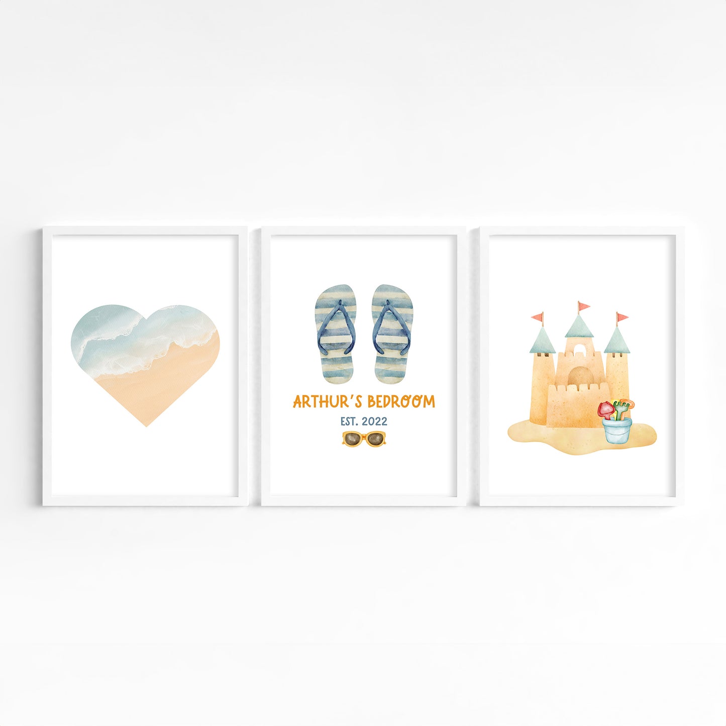 Beach love for kids with personalisation Set of 3 Printed posters [Set 2]