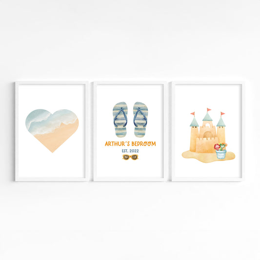 Beach love for kids with personalisation Set of 3 Printed posters [Set 2]