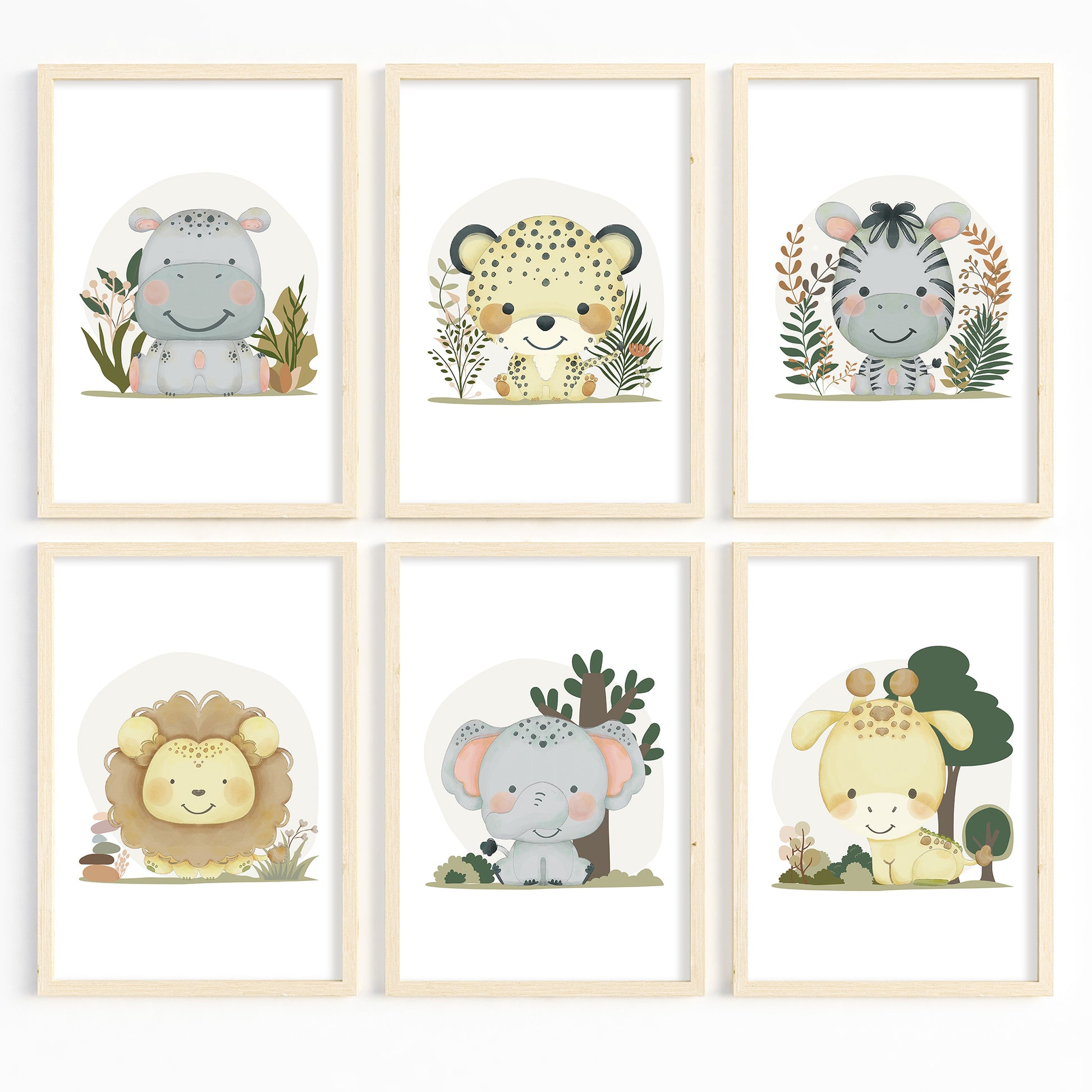 six frames of posters featuring the collection of boho jungle animals for kids