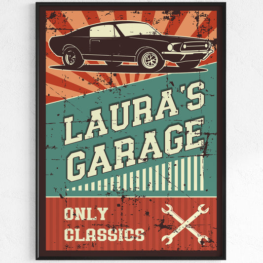 Car garage with personalisation Printed poster