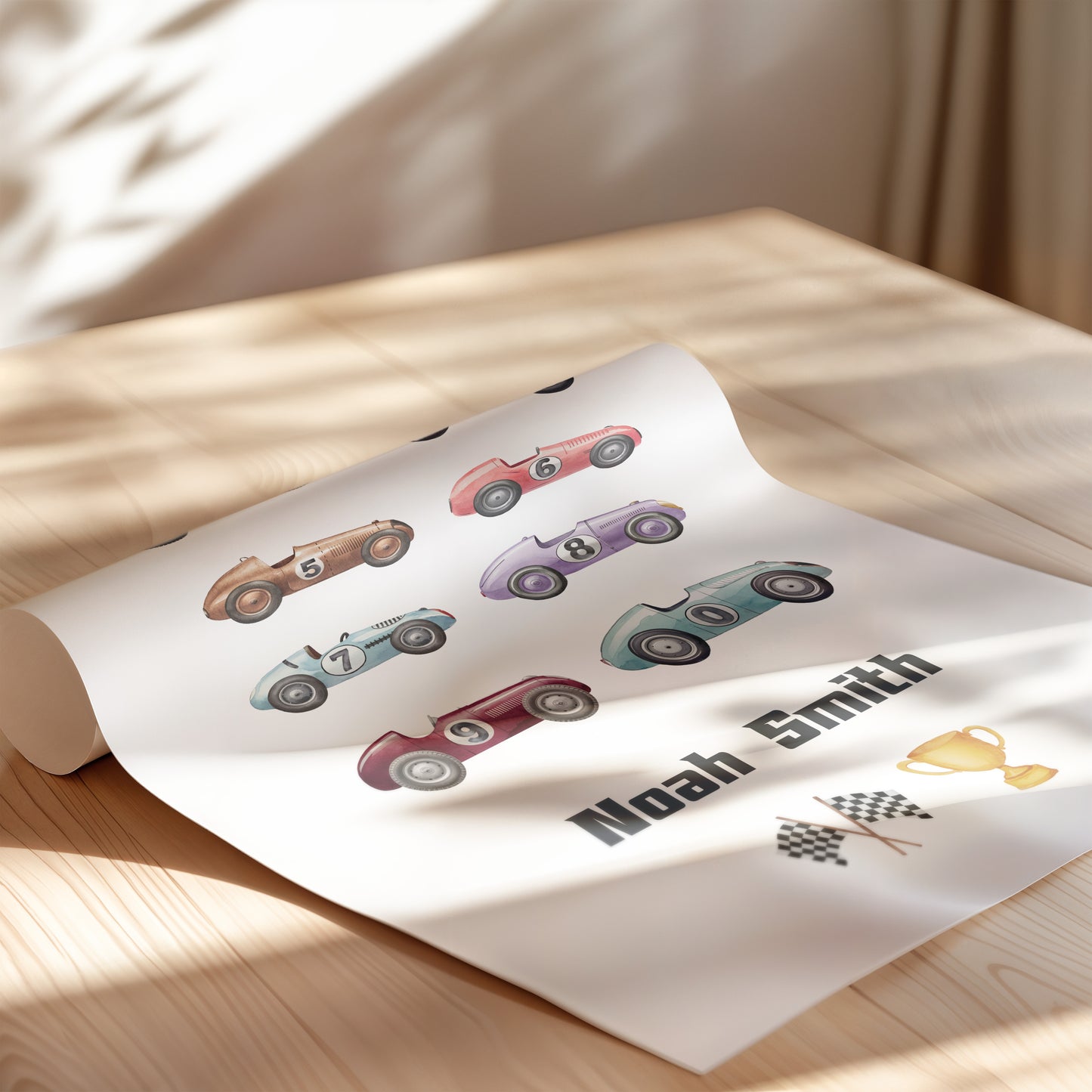 10 Retro racing cars with personalisation Printed poster