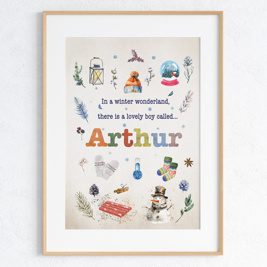 In a winter wonderland with personalisation Printed poster