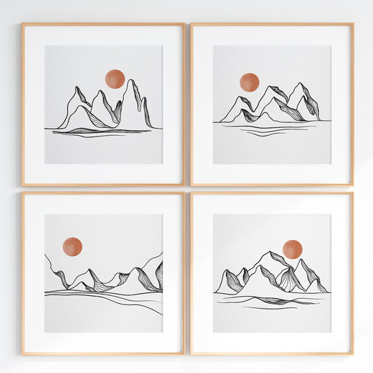 Mountains under the setting sun series Set of 4 Printed poster