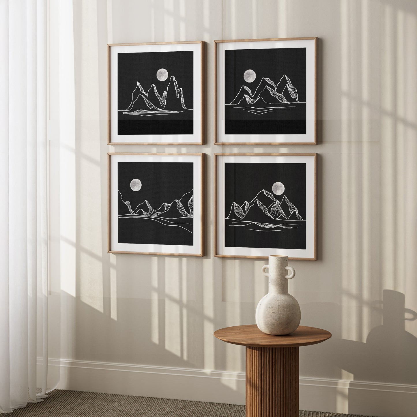 Mountains under the moon series Set of 4 Printed poster