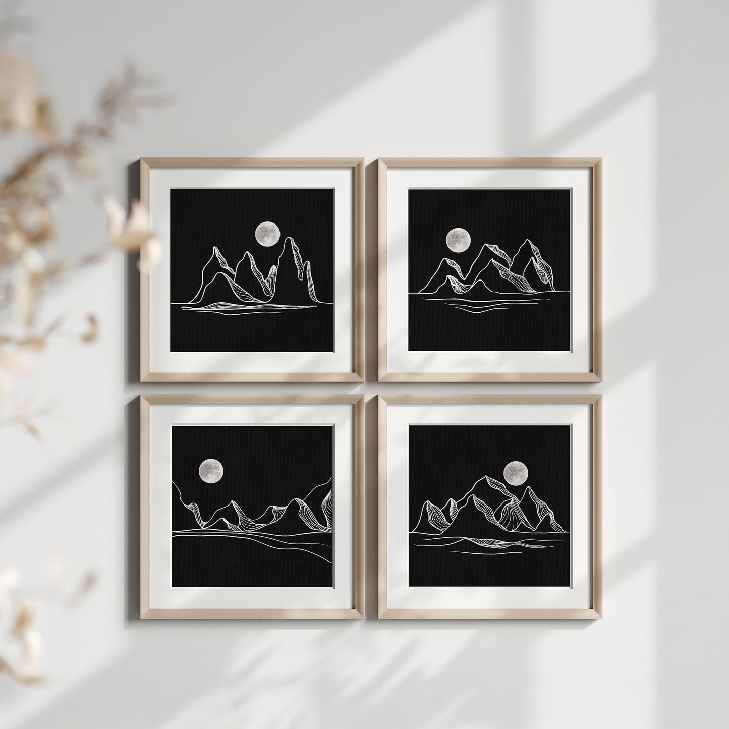 Mountains under the moon series Set of 4 Printed poster