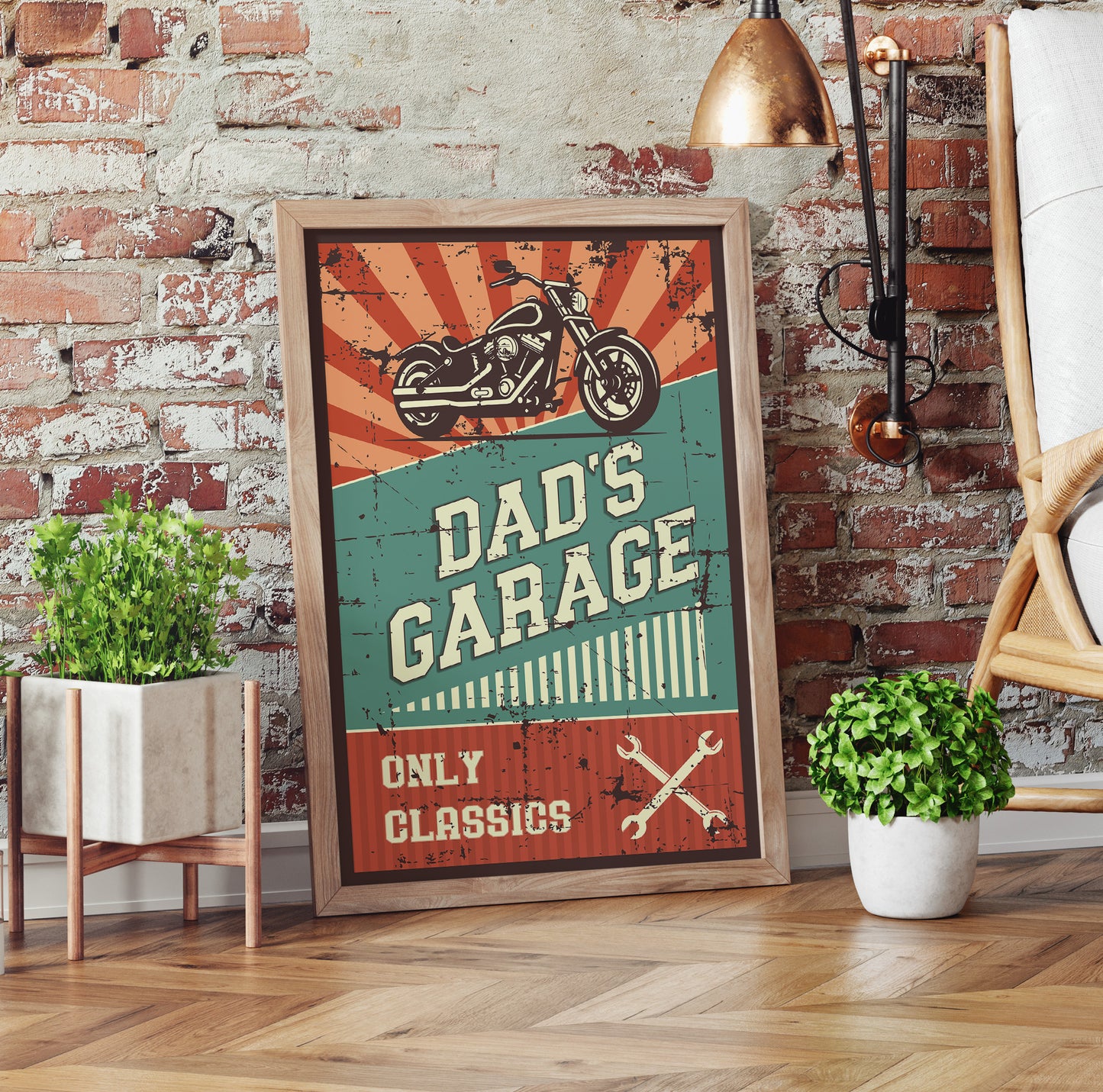 Motorcycle garage with personalisation Printed poster