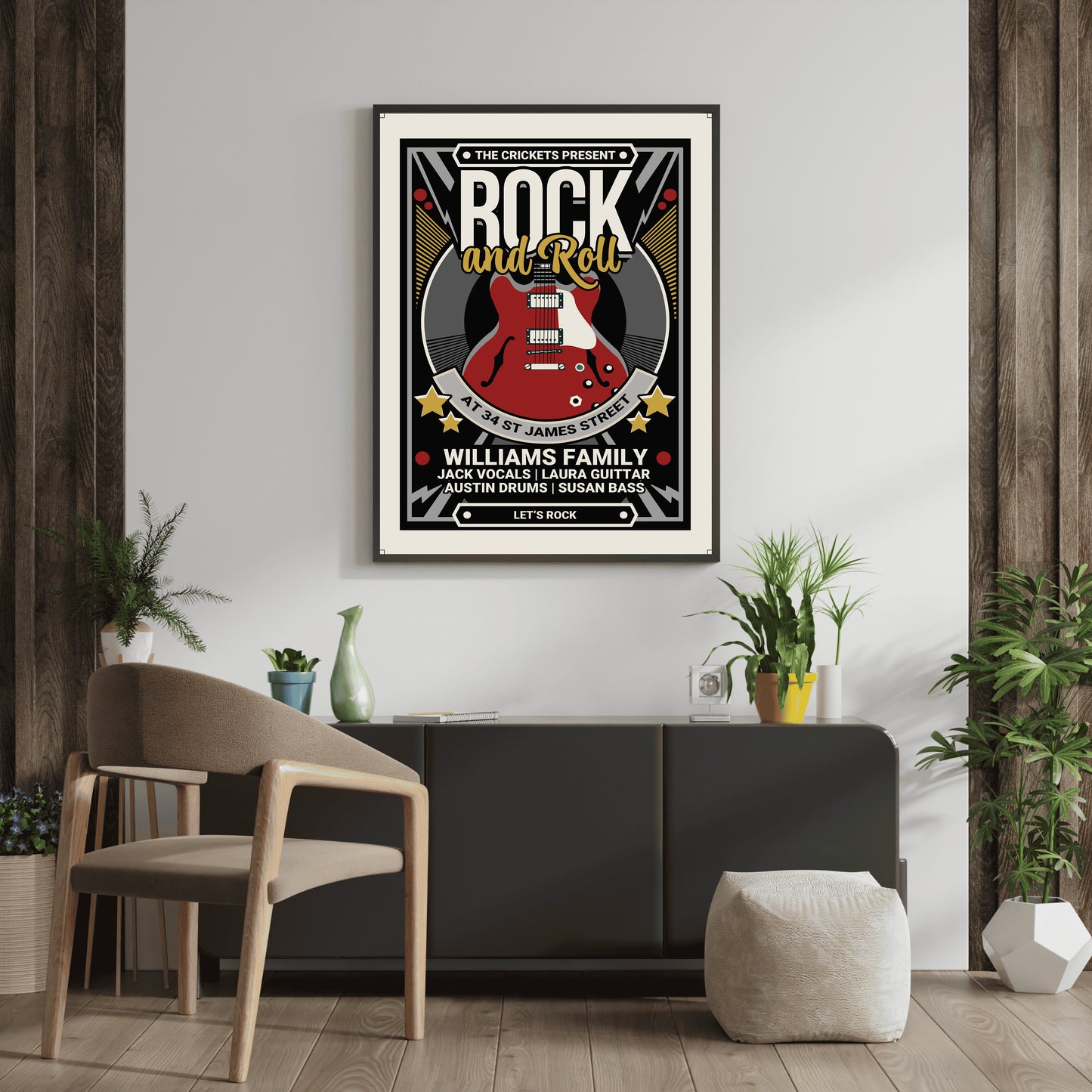 Rock and Roll for family and music lovers with personalisation Printed poster [Dark]