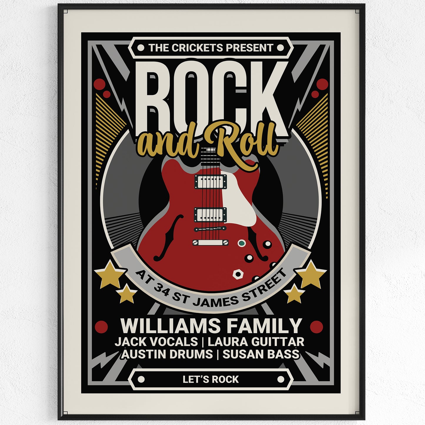 Rock and Roll for family and music lovers with personalisation Printed poster [Dark]