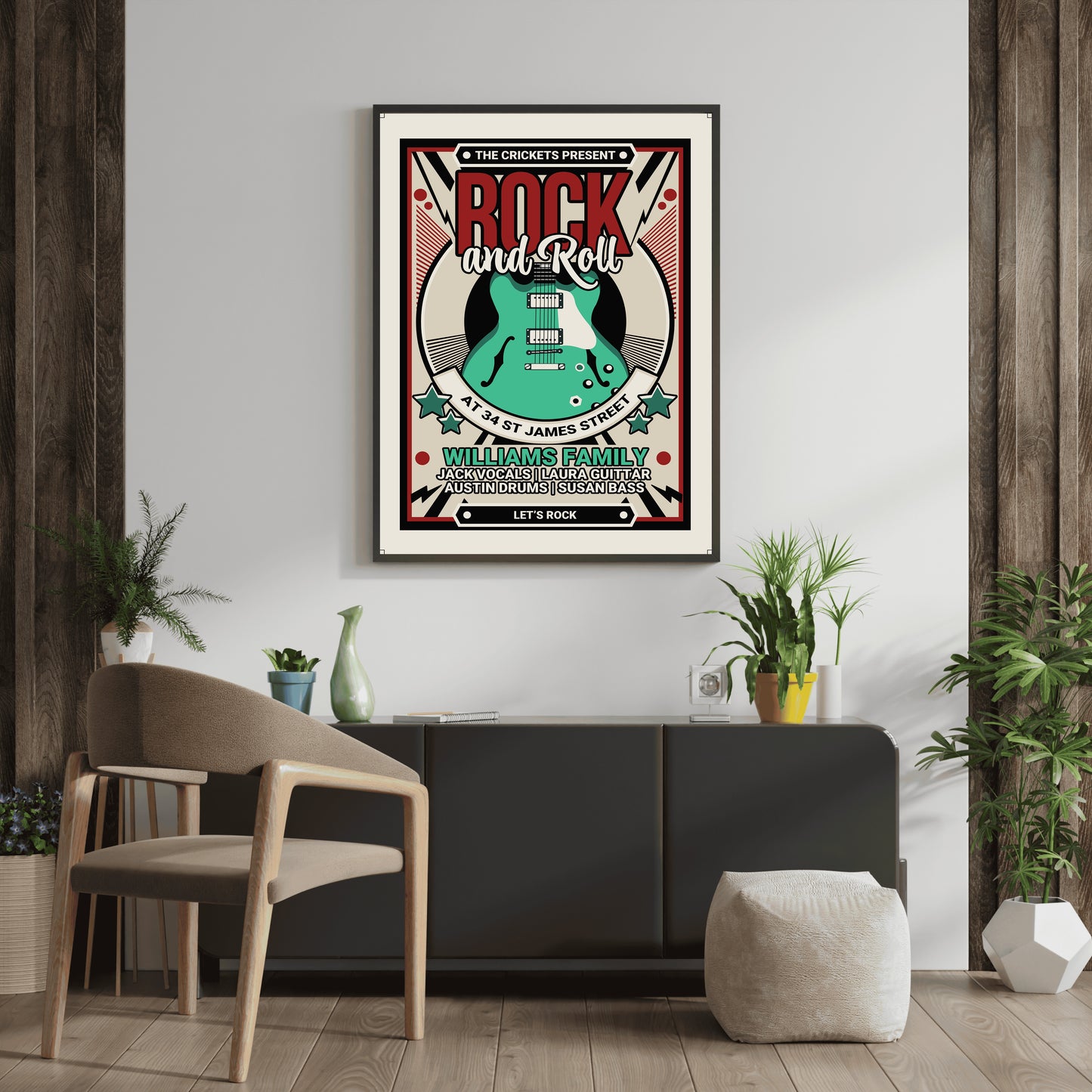 Rock and Roll for family and music lovers with personalisation Printed poster [Bright]