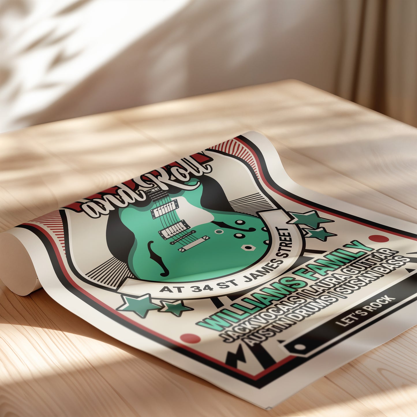 Rock and Roll for family and music lovers with personalisation Printed poster [Bright]