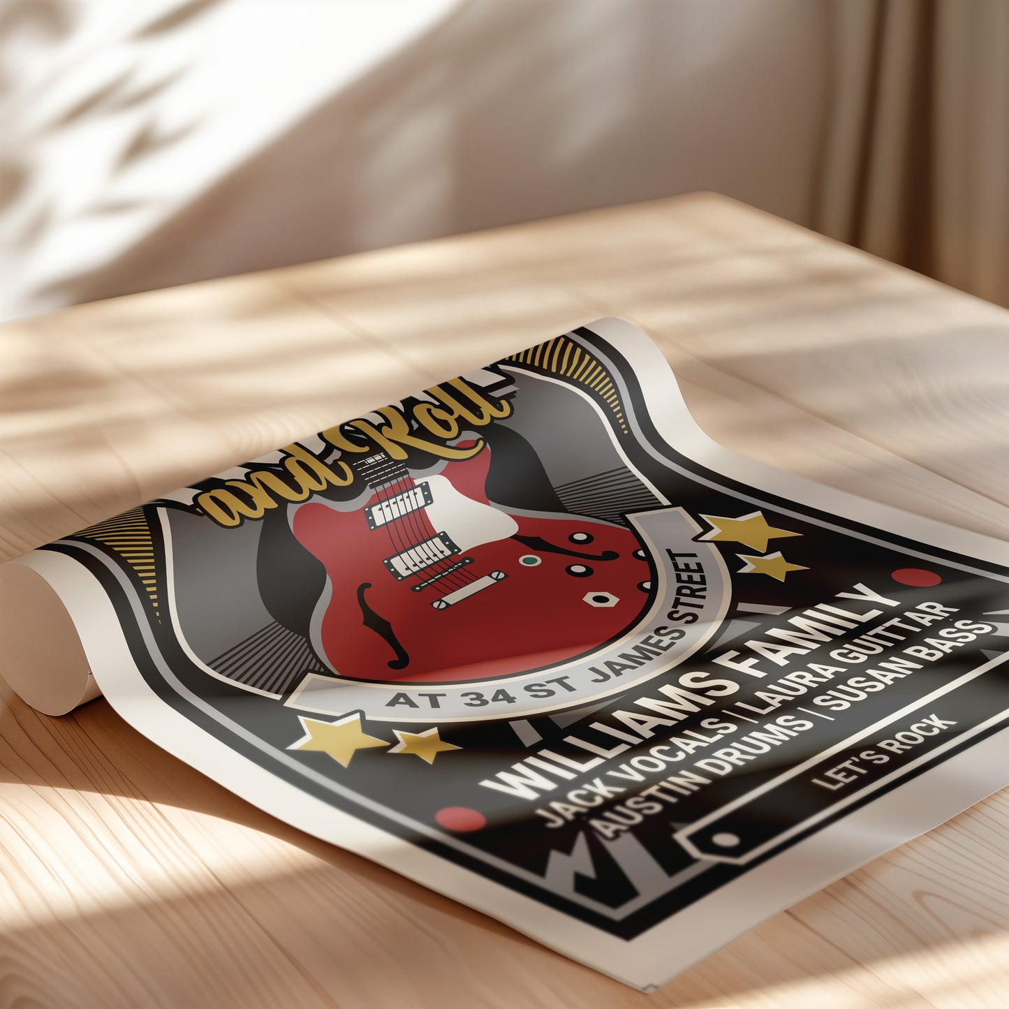 Rock and Roll for family and music lovers with personalisation Printed poster [Dark]