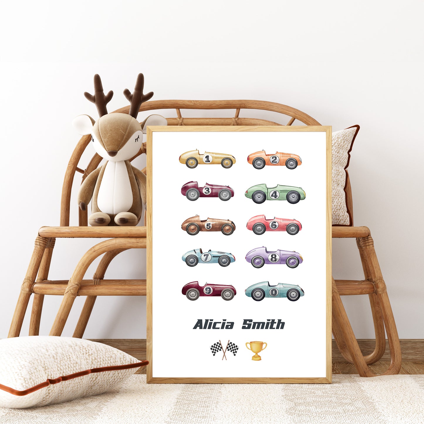 10 Retro racing cars with personalisation Printed poster